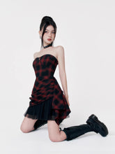 Red black checkered dress tube top dress